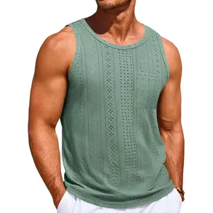 Runcati Mens Tank Tops Casual Sleeveless Hollow Out T-Shirts Muscle Summer Beach Hippie Shirts with Pocket