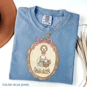 Comfort Colors Vintage Thrifed Goose T-Shirt, Grandma Core Shirt , Coquette Cottage Core Oval Frame Easter Goose, Easter Gift