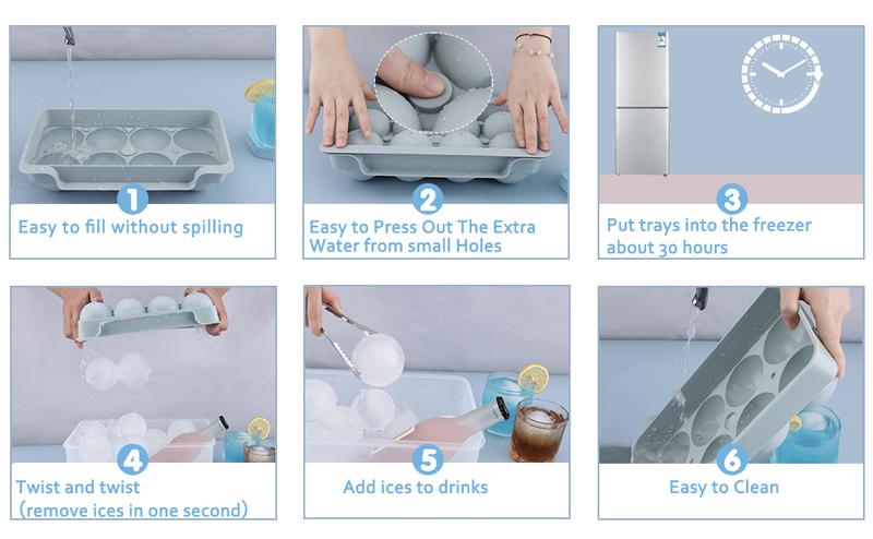 WIBIMEN Big Ice Cube Trays for Whiskey Lovers 2.5" Ice Balls 2 Pack Easy Fill Pop Out Utensils Blue with Tong