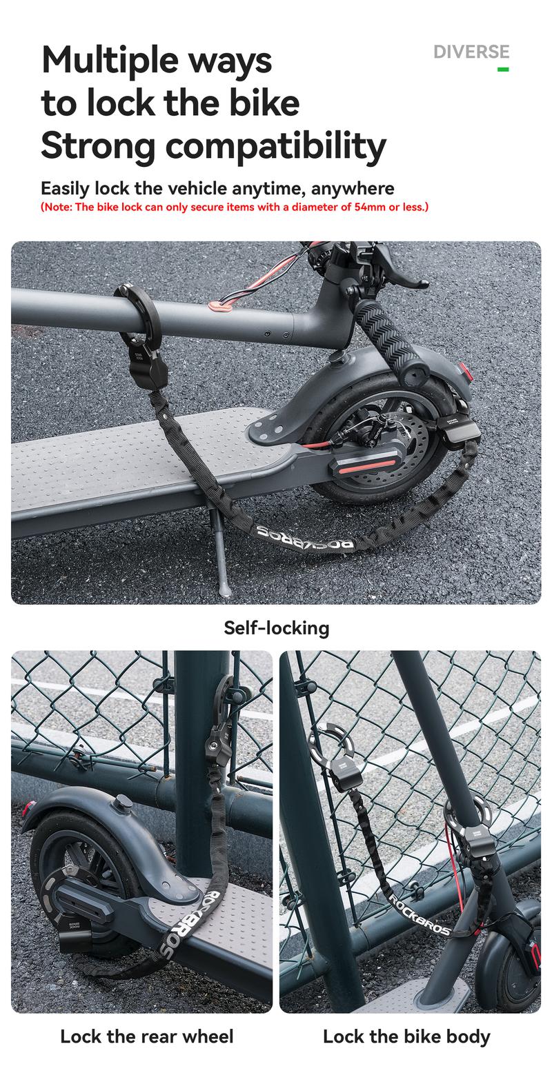ROCKBROS Bike Lock Scooter Lock 23.4-Inch Heavy Duty Anti-Theft Chain Lock with Key E-Bikes Accessories