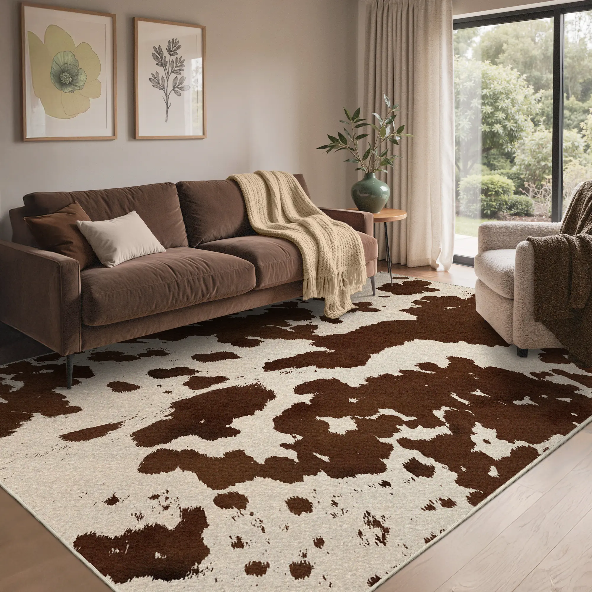 【Deals For You Days】BEIMO Modern Cowhide Print Area Rug, Soft Non-Slip Washable Carpet for Living Room Bedroom, Kid & Pet Friendly Faux Cow Skin Rug, Multi-Size Floor Mat for Home Decor, Easy Care Low Pile Accent Rug