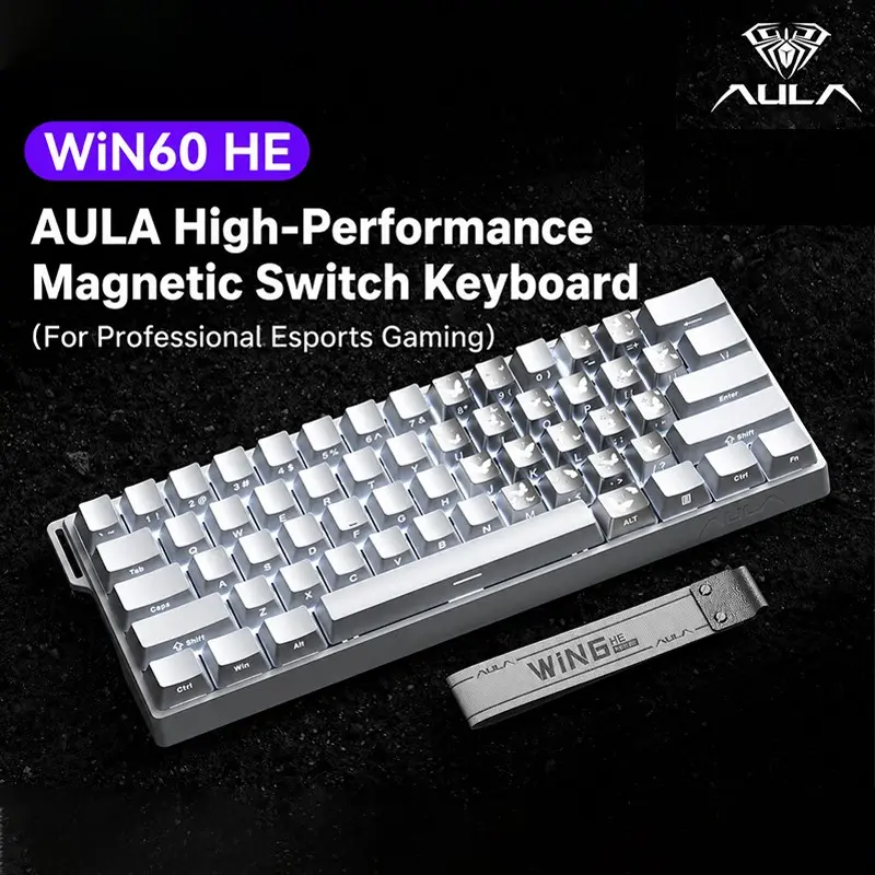 AULA WIN60 HE mini keyboard, 61-key wired connection, plug and play, cool RGB lighting effect, magnetic axis hot plug, specially designed for e-sports games, quick trigger response, suitable for notebook/computer equipment connection.