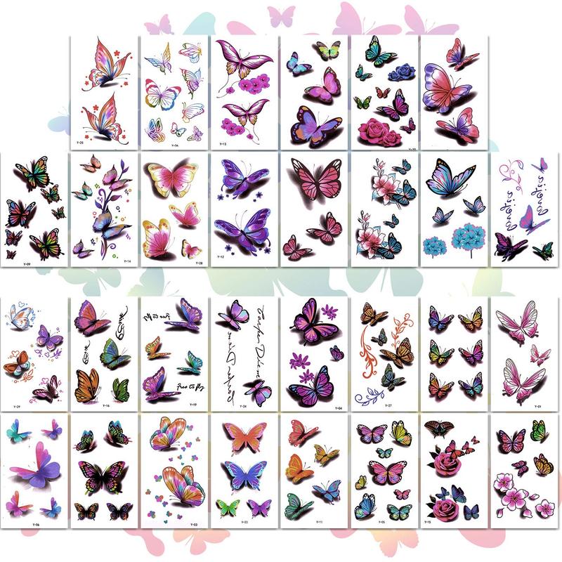 3D Butterflies and Flowers Temporary Stickers Tattoo, Colorful Body Art Tattoos for Women Kids, 126count 3D Butterflies and Flowers Temporary Stickers Tattoo, Colorful Body Art Tattoos for Women Kids, 126count