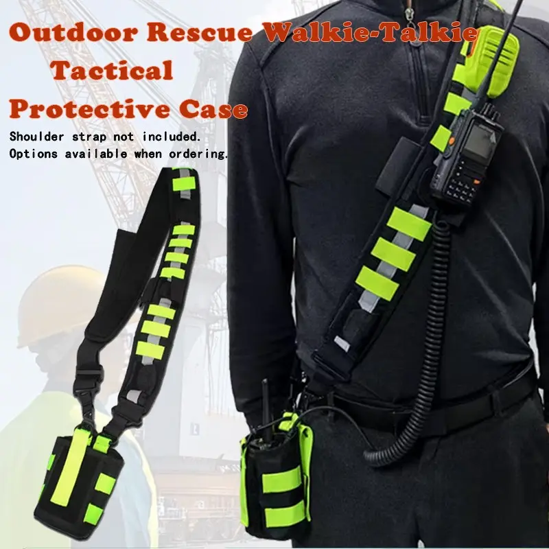 Adjustable Shoulder Strap Bag, Firefighter Walkie Talkie Tactical Visibility Reflective Design Hanging Belt,  Portable Radio Holder Protect Case,Rescue team shoulder strap hand-held walkie talkie communication Portable  large bag, Adjustable Straps
