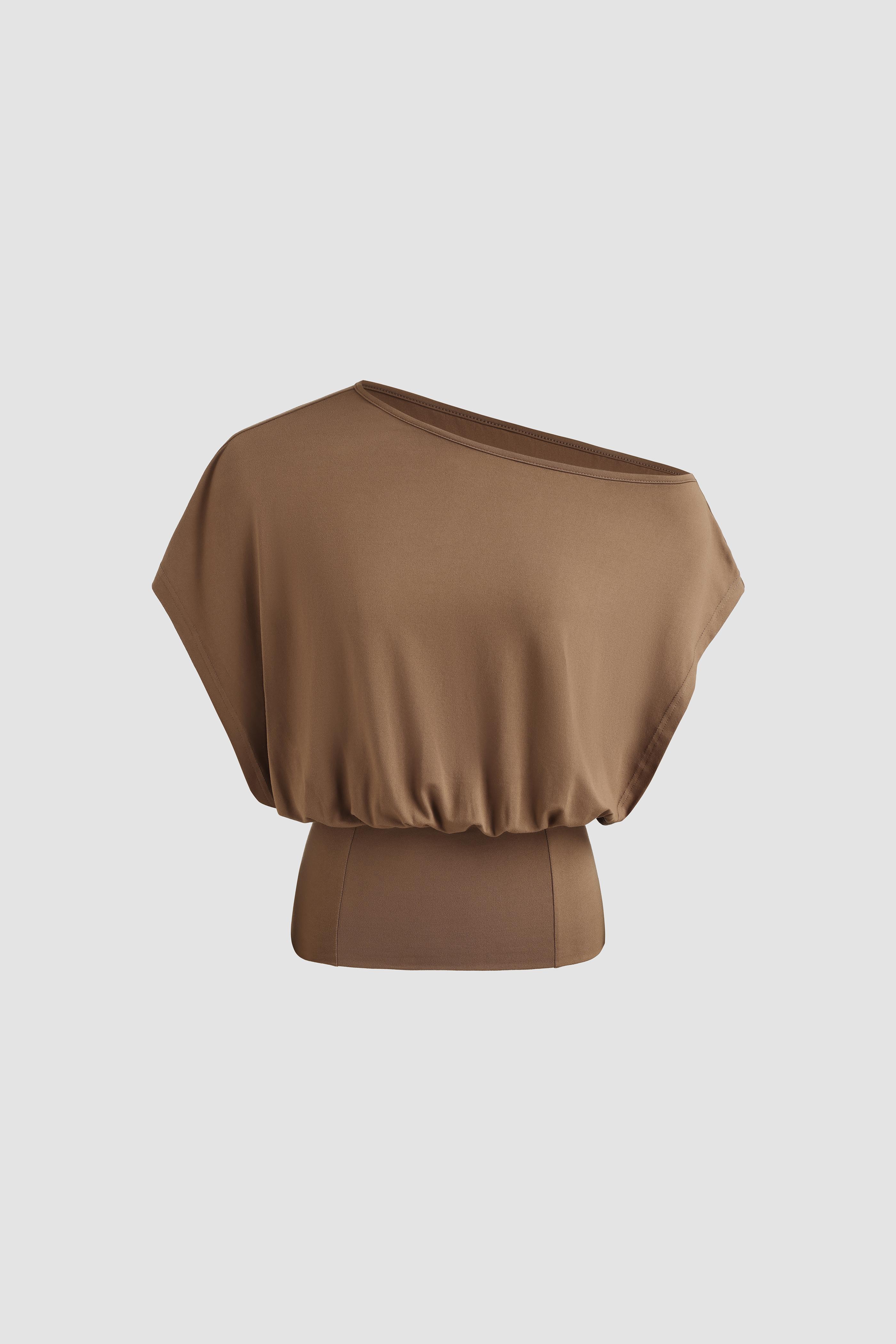 Elengatine Women Off Shoulder Crop Top, Soft Stretchy Slim Fit Short Sleeve Shirt, One Shoulder Casual Fashion Tee, Flattering Waist Fitted Top for Streetwear, Y2K Style, Daily Wear, Going Out, Party & Summer Outfit KBY0024