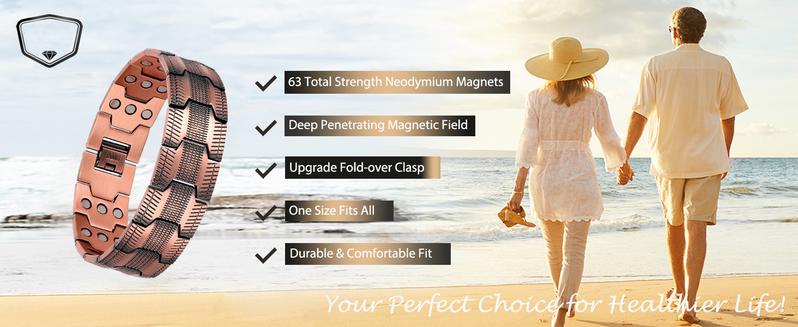 valentine Copper Bracelet for Men, 3X Ultra Strength Magnetic Bracelets, 99.99% Pure Copper with 3500 Gauss Neodymium Magnets, Adjustable Wearable Fitness Tracker Modern