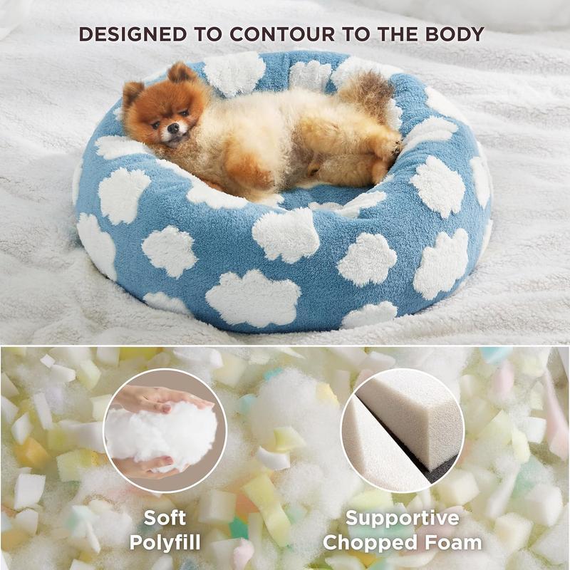 Pet Round Bed with Cloud Pattern, Machine Washable, Available in Multiple Sizes, Made of Polyester — Fluffy Cloud Bed, Pet Bed. mat