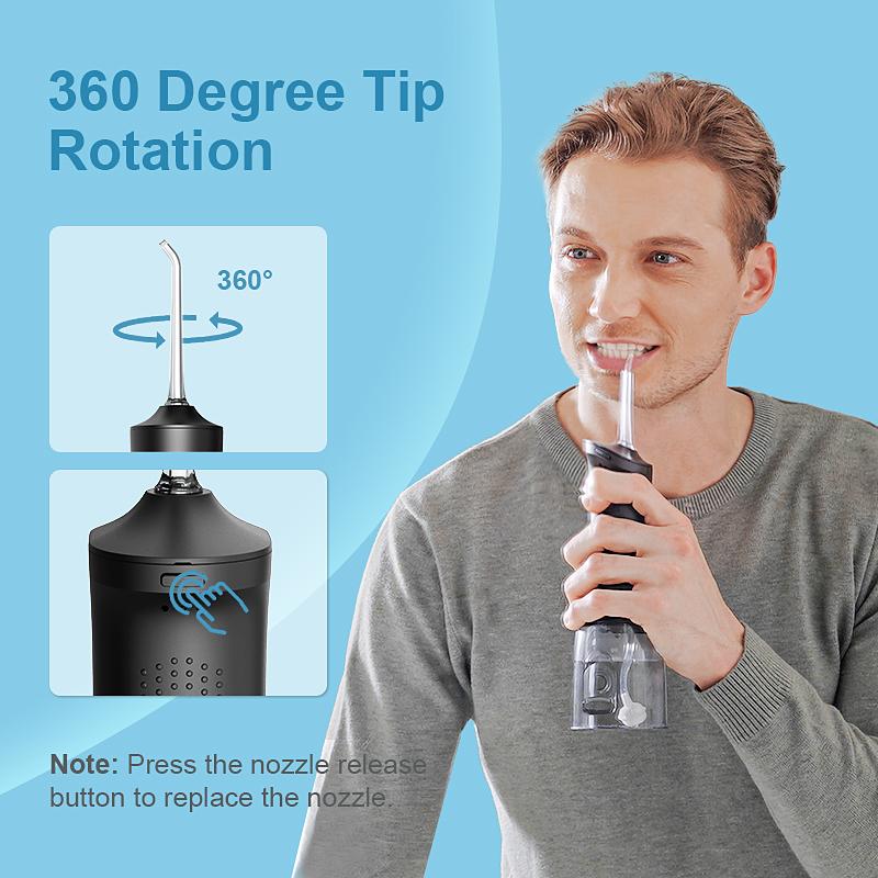 Rechargeable Portable Water Flosser, 200/300ML IPX7 Waterproof 360°, Rotating Tips 4 Modes Cordless Oral Irrigator for Home Travel Gift Electric Teeth Cleaner
