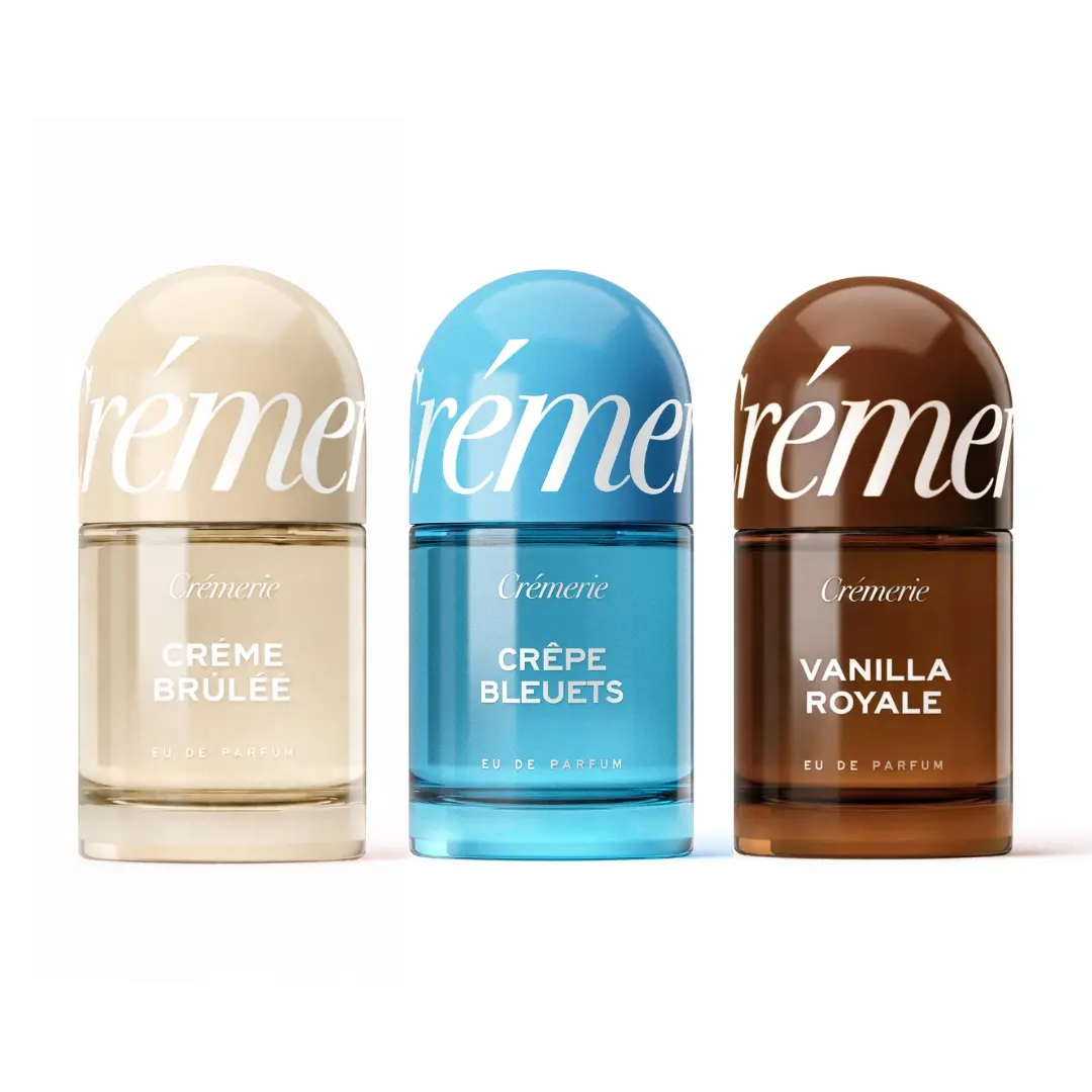 Cremerie Gourmand Perfume Trio | Vanilla Royale, Creme Brulée & Crepe Bleuets Eau de Parfum | Long Lasting Perfumes | Dessert Inspired Fragrances