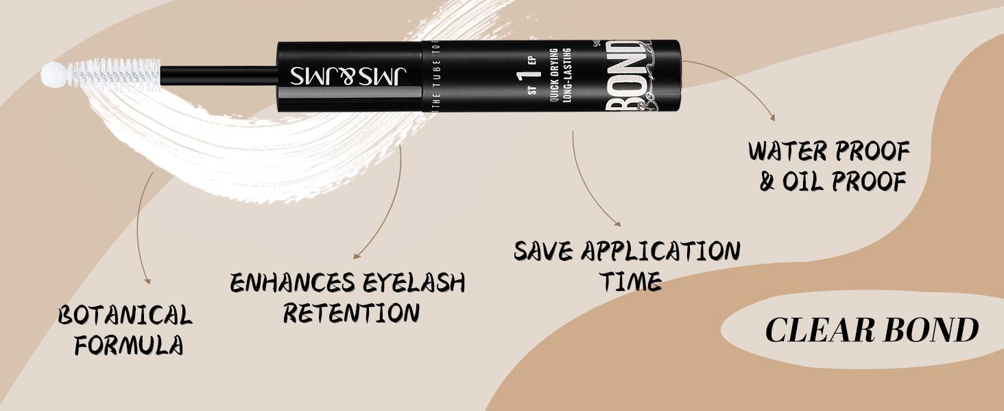 2 in 1 Lash Bond&Seal l JMS&JMS Waterproof Black Eyelash Glue,Survive Showers Swims,Stronghold,Quick-Drying Easy to Remove&No Residue Long Lasting Sleep-proof,Lock Eye Makeup
