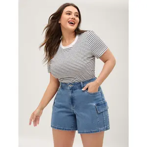 【Summer Turn-Up】【Wide Leg】BlOOMCHIC plus size Side Pockets Wide-Leg Denim Shorts [M-6X] 2026 Summer Pick for Mother's Day