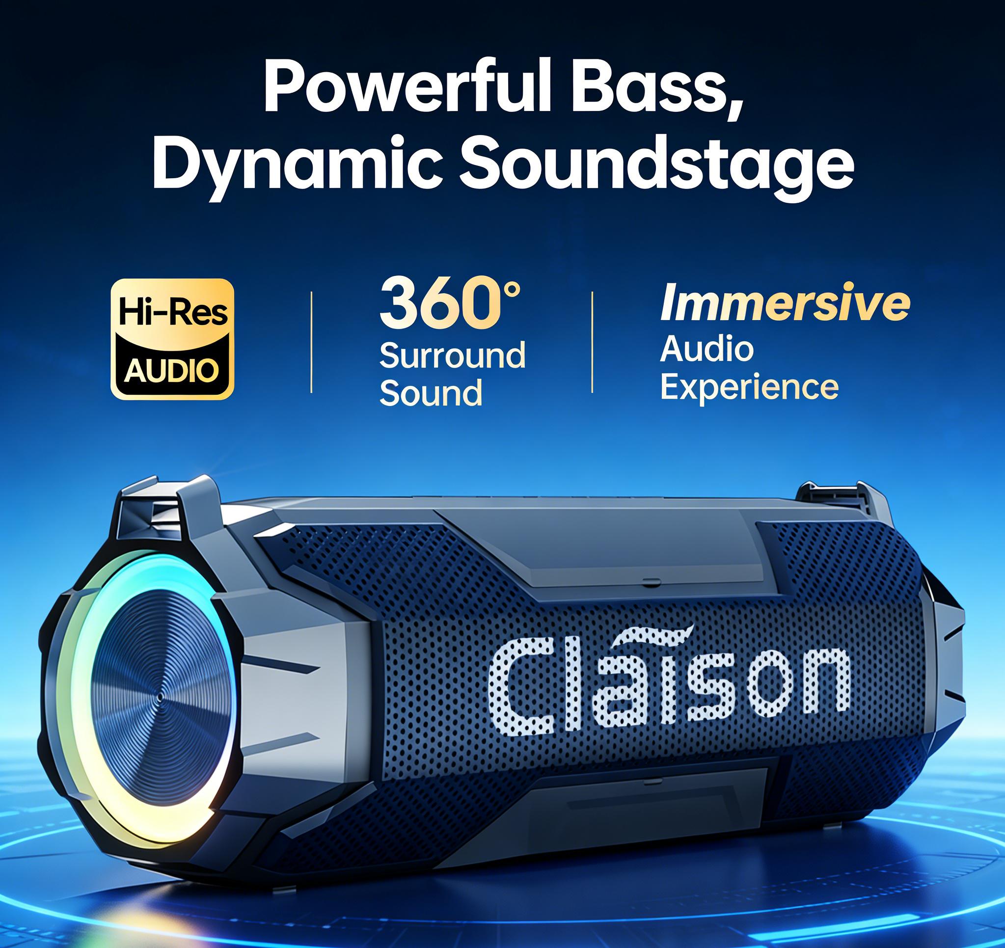 Claison Multifunctional Portable Wireless Bluetooth 5.3 Speaker - IPX6 Waterproof, 3600 mAh Rechargeable Battery, RGB LED Light, Detachable Protective Net, Crisp Audio & Deep Bass, Mobile/Android/Computer Compatible, Ideal for Camping & Gaming Claison Multifunctional Portable Wireless Bluetooth 5.3 Speaker - IPX6 Waterproof, 3600 mAh Rechargeable Battery, RGB LED Light, Detachable Protective Net, Crisp Audio & Deep Bass, Mobile/Android/Computer Compatible, Ideal for Camping & Gaming