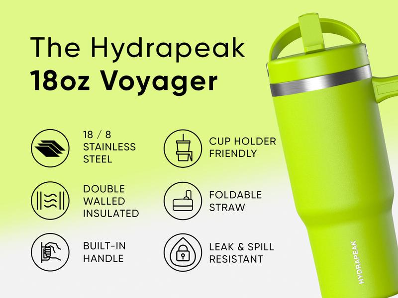 18oz Kids Voyager Tumbler with Handle and Flip-Up Straw Lid | Spill Proof and Leak Resistant | Reusable Stainless Steel Water Bottle