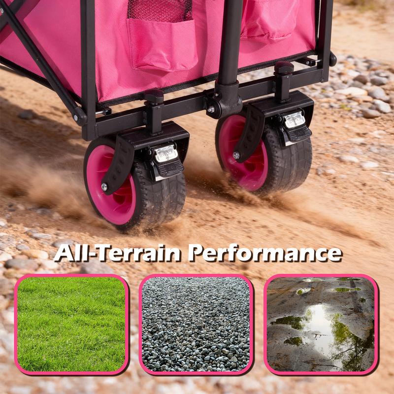 【New Arrival】Portable Folding Utility Wagon, Lightweight Collapsible Cart with Wheels & Adjustable Handle, 330 lbs Heavy-Duty Wagon for Camping, Garden, Sports and Groceries