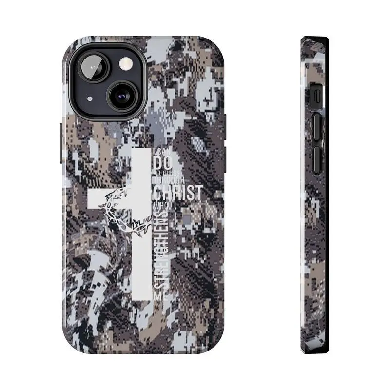 Vintage I Can Do All Things Through Christ Who Strengthens Me Camouflage Phone Case, Philippians, Christian, Bible Verse, Durable Accessories For iphone 17 pro case iphone 16 pro max case 15 14 13 12 11 & Samsung S25 Ultra, cute pretty phone cases