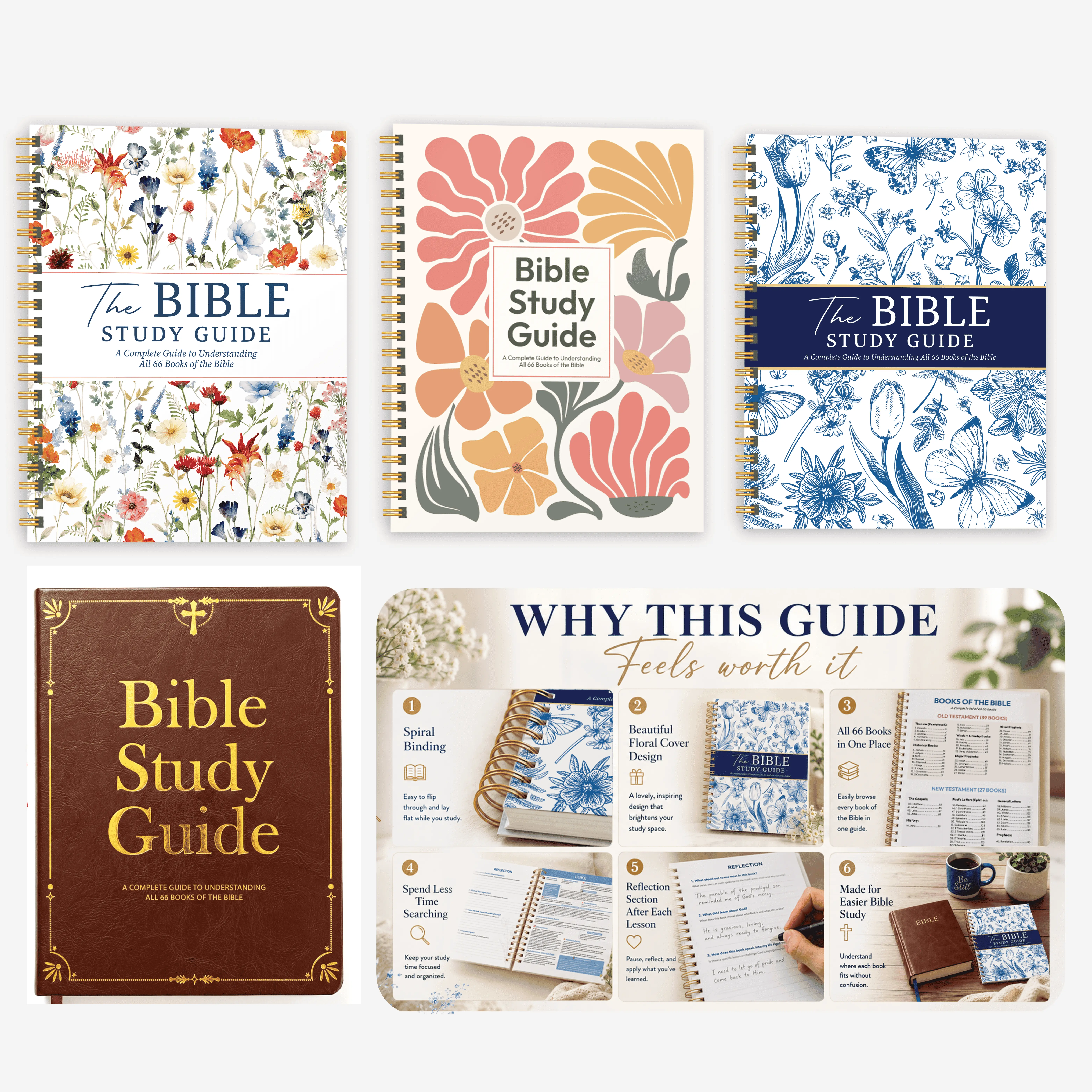 Bible Study Guide, Friendly Study of All 66 Books with Life Application & Reflection Notes, Premium Lay-Flat Hardcover