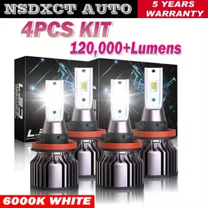 9005 H11 9006 LED Headlight Bulbs 4PCS, 10X Brighter 120000LM 6000K Daylight White High Low Beam, Multi-Socket Plug Play Aluminum Battery-Free Car Headlamps for Universal Fit led lights