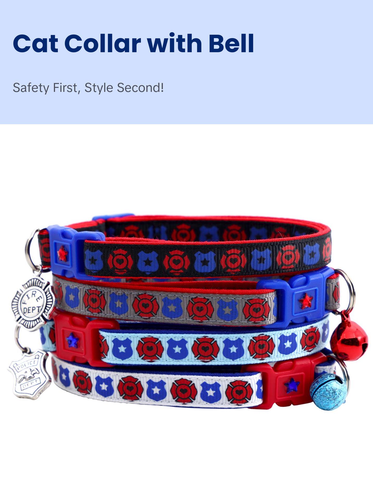 Firefighter and Police Breakaway Safety Cat Collar With Jingle Bell & Charm by Pugs2Persians Police Cop Law Enforcement First Responder Badge Fire Fighter