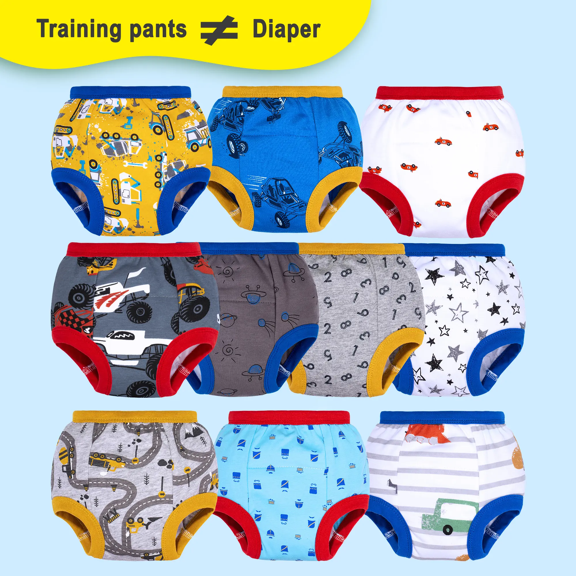 Big Elephant 10-Pack Cotton Toddler Underwear, Unisex Diaper Training Pants for Boys & Girls Potty Training