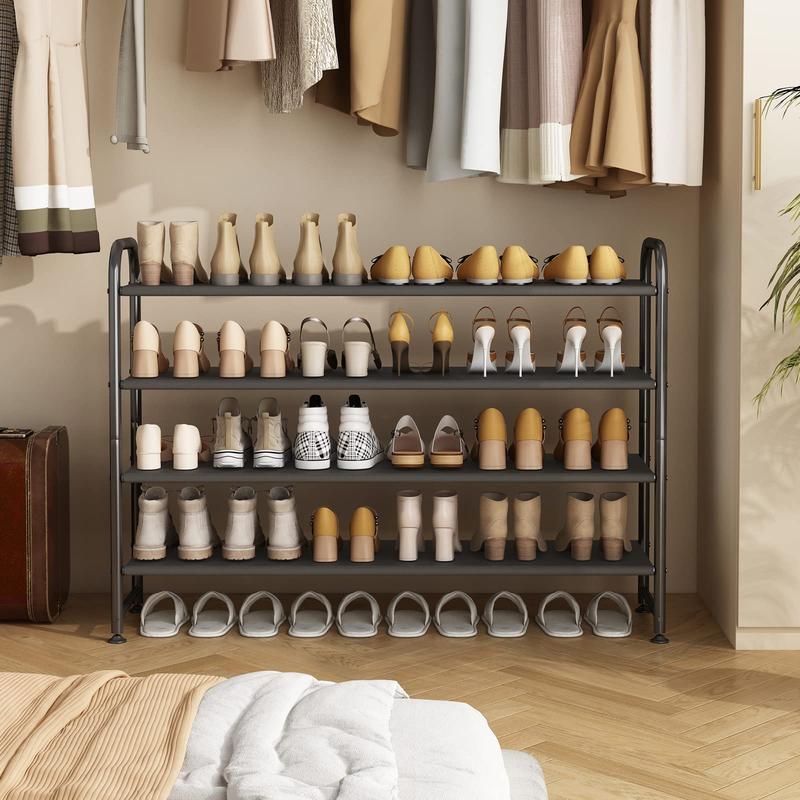 SUOERNUO 2 / 3 /4Tier  Long Shoe Rack for Closet Shoe Organizer for Closet Floor Entryway Storage Stackable Wide Shoe Shelf