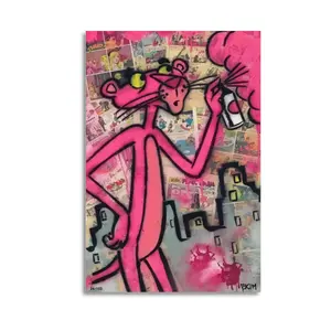 Pink Graffiti Cartoon Style Wall Art Colorful Street Art Canvas Print Aesthetic Room Decor Modern Poster Cool Wall Art for Bedroom Living Room Office Decor Urban Wall Hanging Trendy Home Decor Unique Gift Idea for Teens Friends