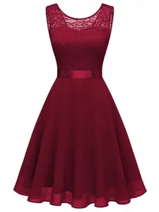 【Fashion】Women Summer Sleeveless Champagne Lace Dress