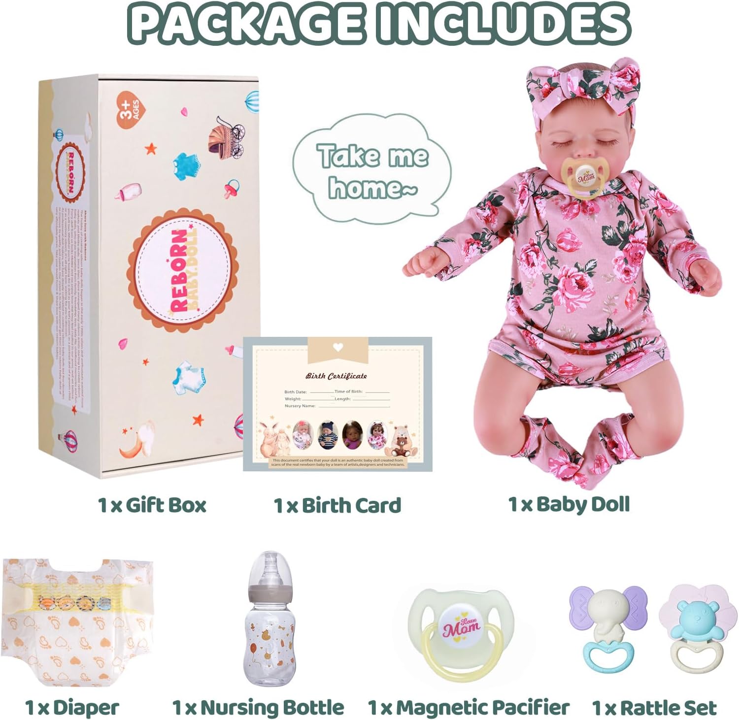 BABESIDE Lifelike Reborn Baby Dolls 20Inch Fabric Body & Vinyl Limbs Real Life Baby Dolls with Toy Accessories for Kids Age 3+ Perfect Mother's Day Valentine's Day Children's Day & Christmas Gifts