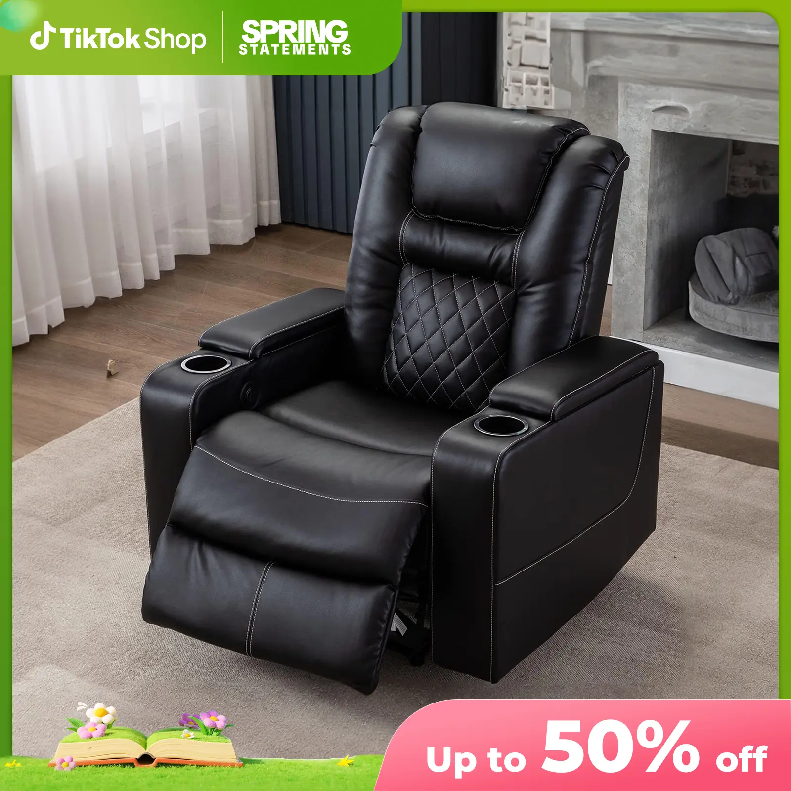 Ebello 37" Wide Overstuffed Power Wall Hugger Footrest Reclining Chair - Fabric Single Sofa with USB Ports, 2 Cup Holders, Hidden Storage, 36"W×37"D×41"H Black Indoor Lounge Chair for Living Room Decor, Sofas Living Room,dorm essentials,home decor
