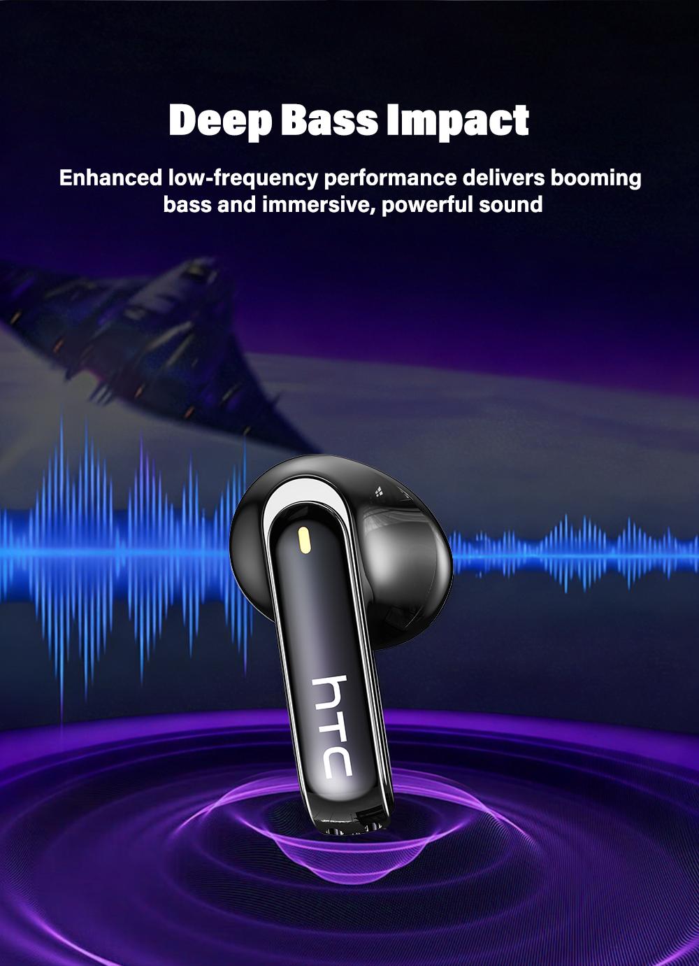 HTC NE70 Bluetooth 6.0 Earphones Light Weight in Ear IPX5 Waterproof Headphones Wireless Earbuds with Smart Touch Screen Suitable for Gaming Office Sports Study and Audio Calls Built-in Microphone Earphones