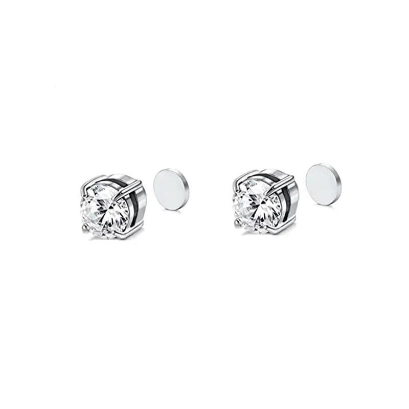 [ Stainless Steel Magnetic Stud Earrings ] No-Piercing Clip on Earrings 6 / 8MM Silver Brick Magnet Earring Simple and Fashionable Earcuff