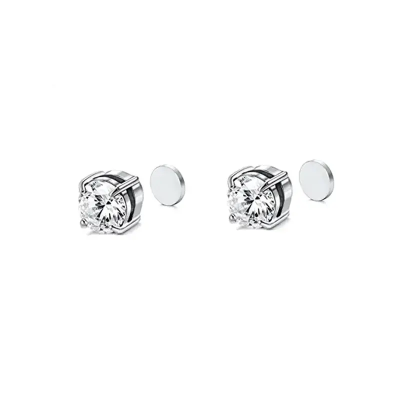 [ Stainless Steel Magnetic Stud Earrings ] No-Piercing Clip on Earrings 6 / 8MM Silver Brick Magnet Earring Simple and Fashionable Earcuff