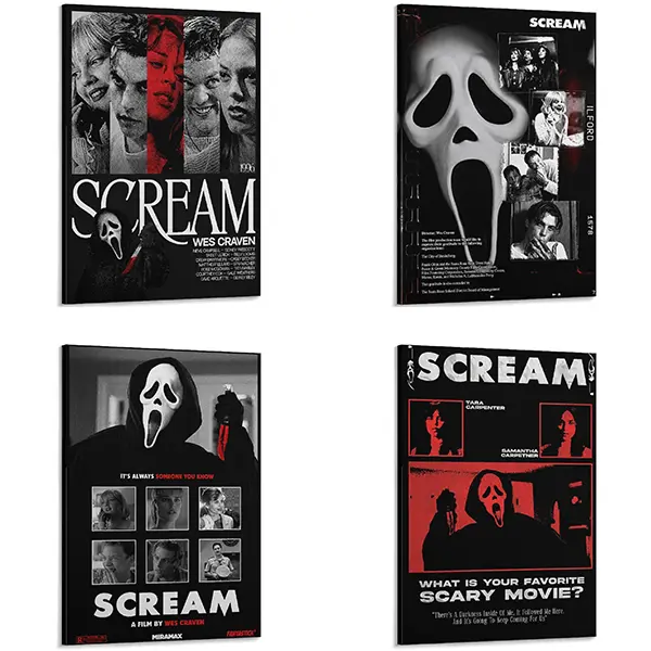 1996 Scream Ghostface Iconic Wall Art Poster, Spooky Horror Film-Inspired Canvas Print, Vintage Dark Aesthetic Artwork, Halloween Home Decor for Bedroom, Gaming Room