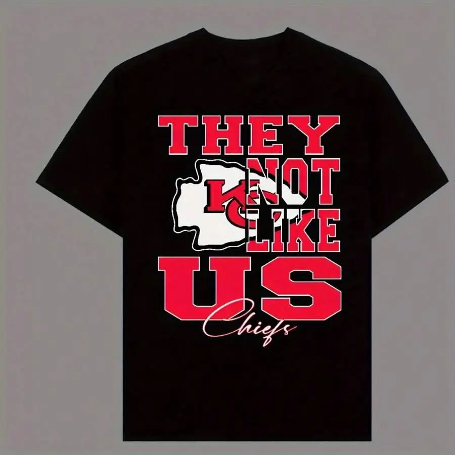 They Not Like Us Kansas City Football 2024 T SHirt Gift For Fans Short Sleeve Round Neck Tee With Pure Cotton 220g    As Gift