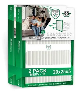 ECO POWER 20x25x5 MERV 11 Pleated HVAC Air Filter (PACK OF 2) – High Efficiency Furnace & AC Filter for Dust, Pollen & Pet Dander (Actual Size 19.88 x 24.75 x 4.38)