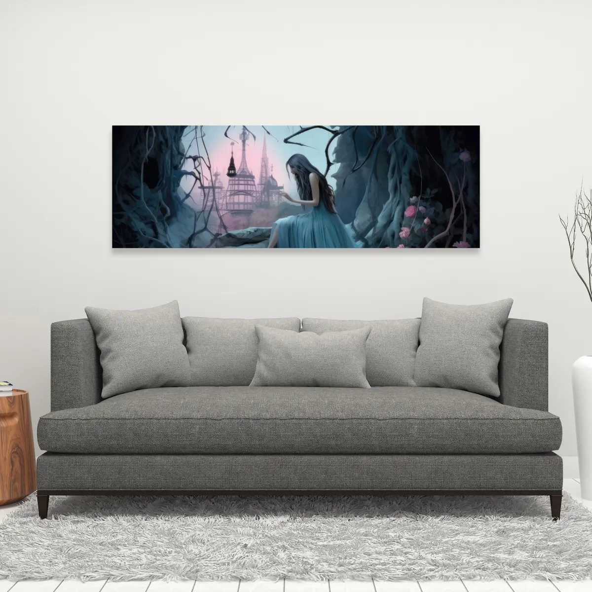 Pictorem C1RC1648REKQNE 16x48 in. Minimalist Morose Cave-Turquoise Abstract Canvas Artwork, Home Decoration for Room Aesthetic