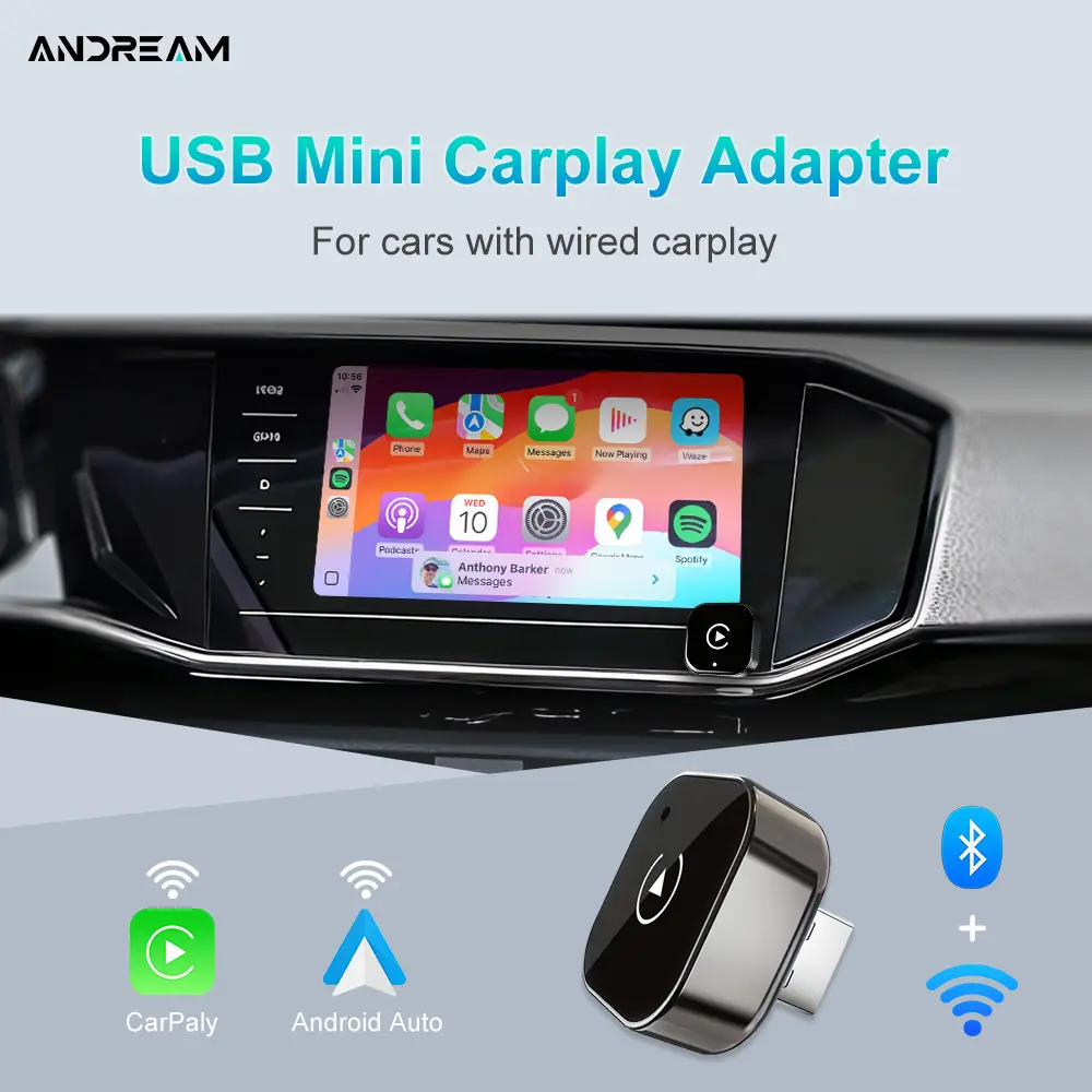 Andream MiNi Carplay Adapter USB Plug And Play WiFi Bluetooth Android Auto Connect Airplay For Car With Wired To Wireless CarPlay Smart Box