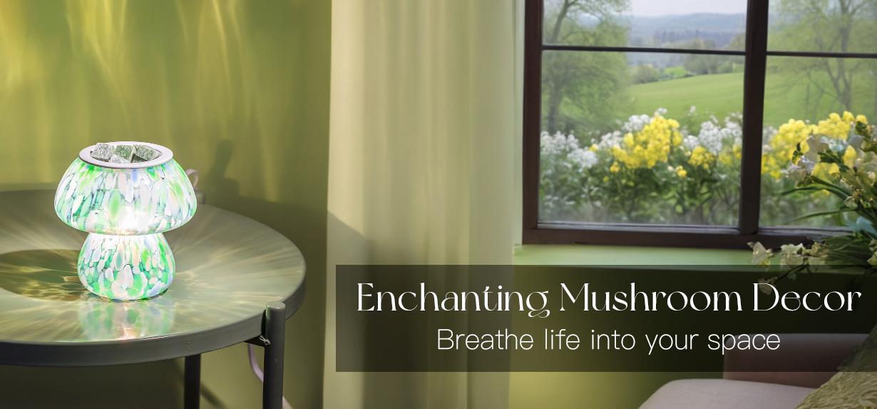 Mushroom Wax Melt Warmer Small Bedside Table, Translucent Glass White Burner Fragrance for Bedroom Dorm Office Kitchen, Murano Style Aesthetic, Galentine's Valentine's Gift