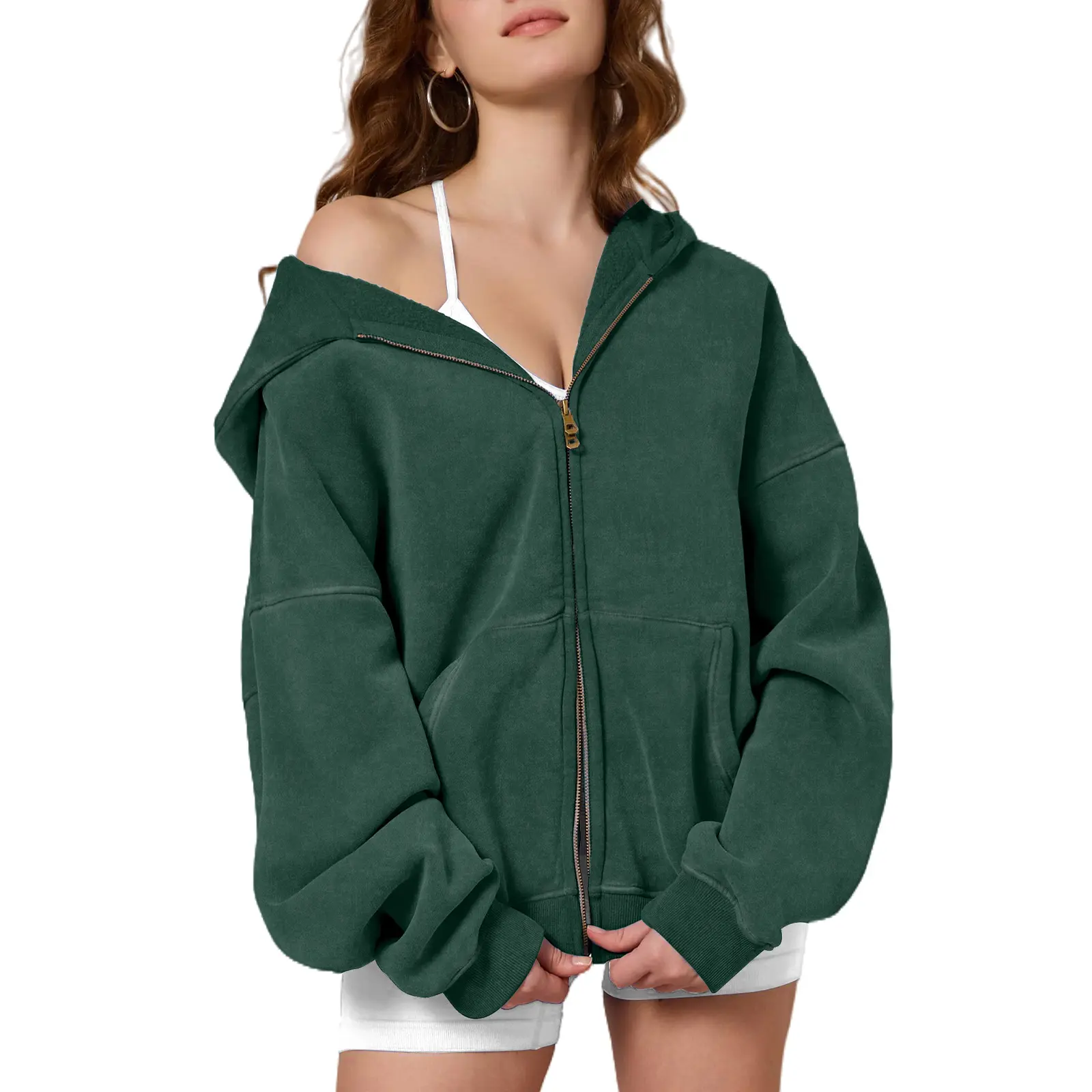 FAIABLE Womens Mens Double Zip Up Hoodie Oversized Acid Wash Unisex Hoodies Heavyweight Fleece Cotton Zipper Hoodie Vintage
