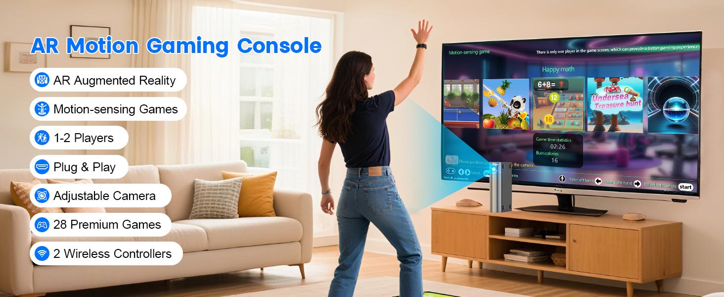 MetFut - The Active Play System for Kids & Families Game Console Motion Video Game Console for Kids & Adults, Plug & Play AR Camera Games for TV, for Indoor Physical Play & Interactive Family Fun. Great for Family Game Night, Playtime, and Playdates