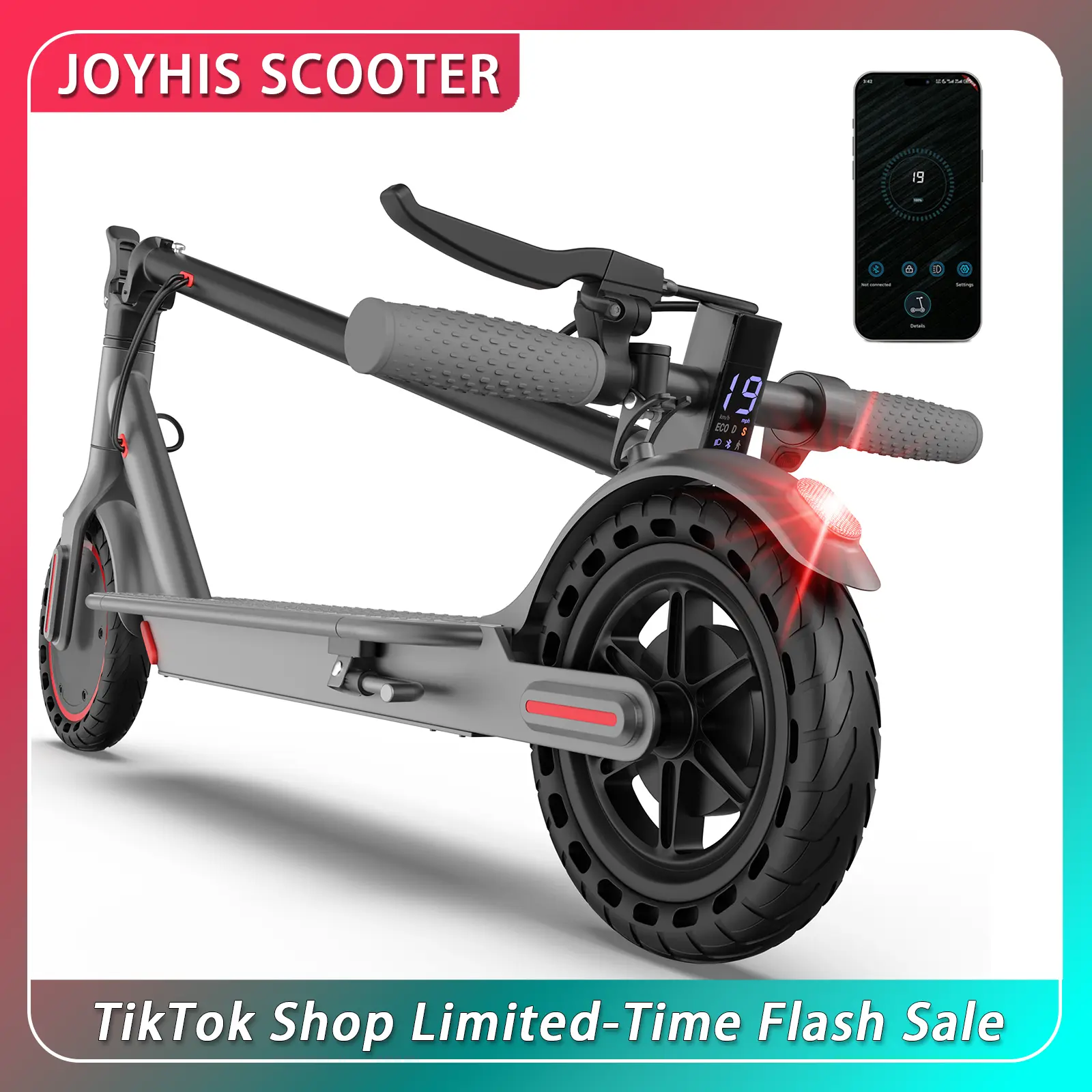 Foldable Adult Electric Scooter with 350W Motor – 19 mph Top Speed, 15 mi Range, 8.5” Honeycomb Solid Tires, Dual Brake System, Smart App & Multifunctional Alloy Frame, Eco-Friendly Commuting Scooter for Students & Daily Riders
