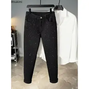 2025 New Men's Black Jeans Fashion Full Star Diamond Embellished Design Korean Style Denim Casual Trousers Men Pants Streetwear