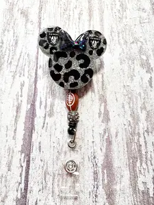 Leopard Print Mouse Head Badge Reel | Sparkly Team Fan Accessory