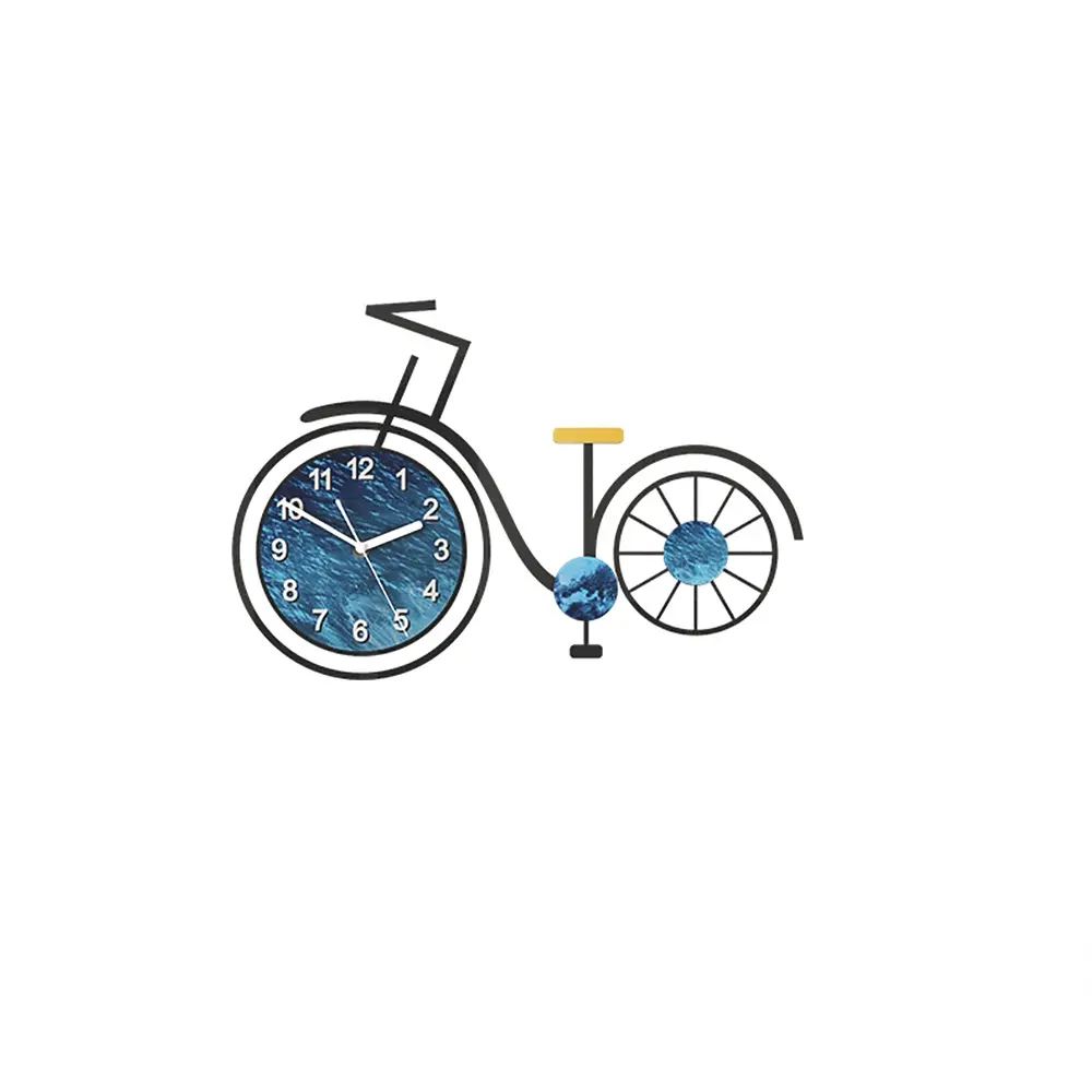 Homary 24.6" Irregular Modern 3D Acrylic Silent Large Bicycle Wall Clock, Black & Blue Home Decor Decoration, Clock Wall Clocks