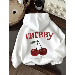 Cozy White Polyester Hoodie For Women With Graphic Print And Drawstring Ideal For Fall And Winter Fashion