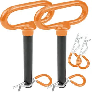 Wellmax 2-Pack 5/8" x 4-1/2" Steel Hitch Pin with 4pcs 3" R Clips, Clevis Pin Hitch, Rubber-Coated Handle, Yellow-Brown Color, Robust Construction
