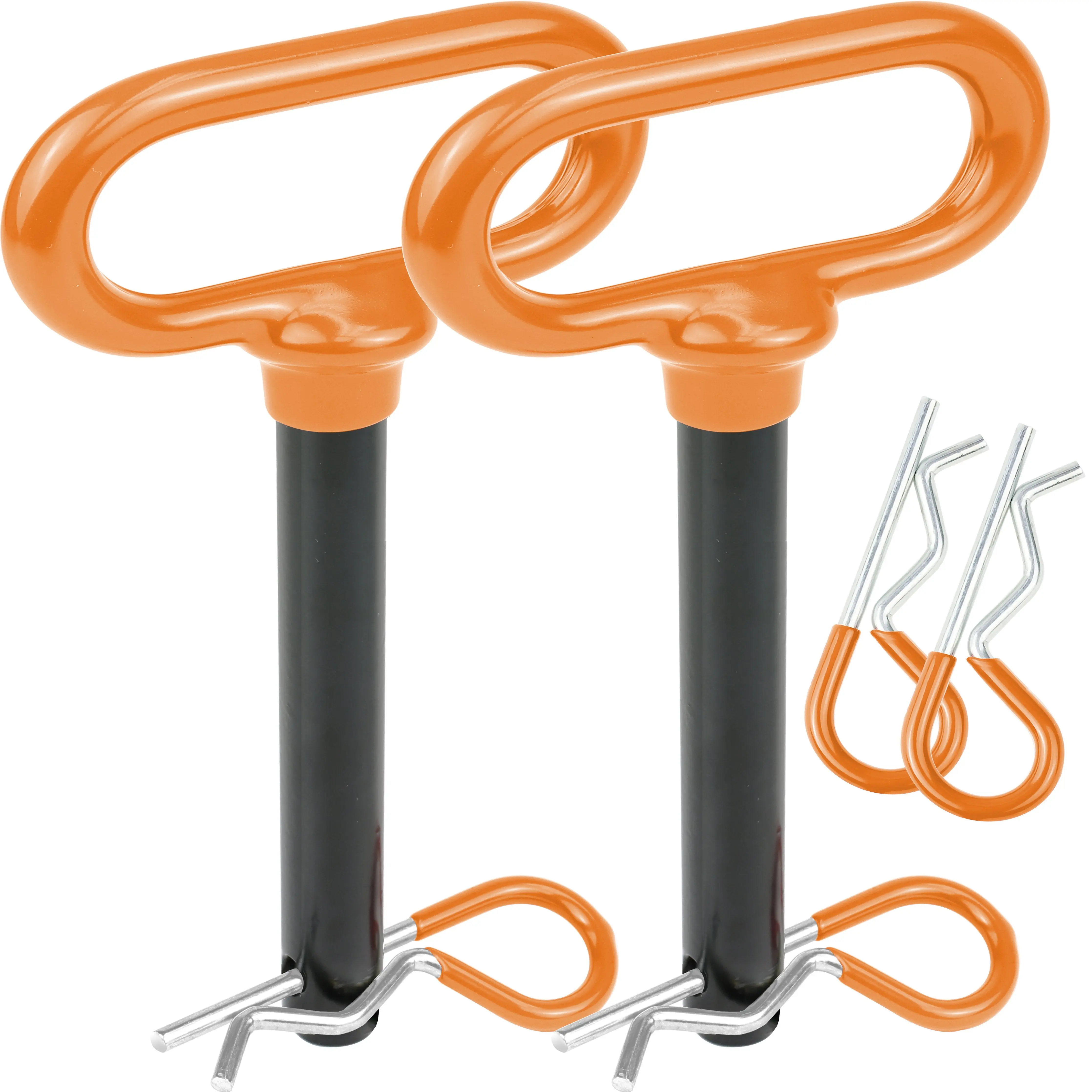 Wellmax 2-Pack 5/8" x 4-1/2" Steel Trailer Hitch Clevis Pin with 4pcs 3" R Clips, Rubber-Coated Comfortable Handle, Yellow-Brown, Robust Construction, Convenience, High Visibility Locking Solution, Manufacturer Warranty