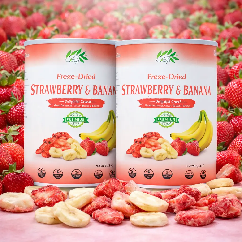 CHAVI 100% Freeze-Dried Strawberry Banana Dried Fruits Snacks - 2-Packs (4 oz Each), Natural, Non-GMO Antioxidant Superfood, Vitamin-Rich, No Added Sugar/Preservatives, Lactose-Free, Vegan, Gluten-Free, Ideal for Cereal, Yogurt