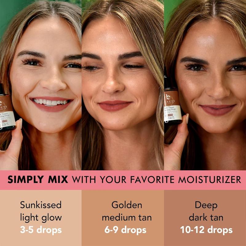 [TikTok Shop Only] Beauty by Earth Self Tanner Drops & Kabuki Brush Bundle - Customizable Sunless Tanning Drops Moisturizing Bronzing Face & Body