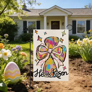 He Is Risen Artistic Easter Flag  | Colorful Abstract Cross Garden Decor | Cute Religious Spring Yard Banner | Unique Christian Gift Outdoor Decoration