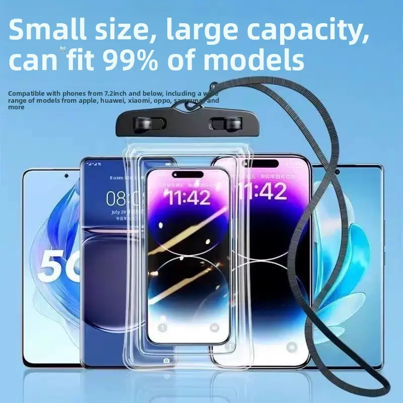 IP68 Waterproof Plastic Universal Cellphone Protector Cover - PVC Shell Resists Sand & Splashes, PVC Window, Responsive Touch for Quick Replies, Touch-Sensitive Dry Bag with Lanyard, Ocean Surf Swimming Sports Accessory for Most Smartphones, Transparent,